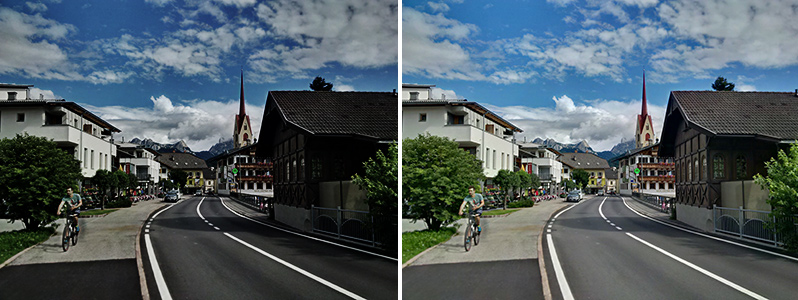 links ohne / rechts mit HDR (Simulation)
